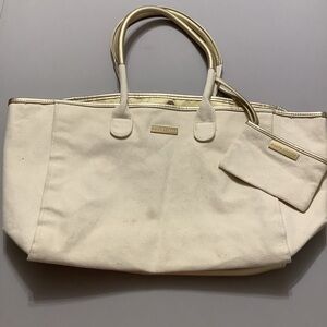 Ralph Lauren Fragrances Tote Bag Large Roomy Beige Canvas Bag Attachable Pouch